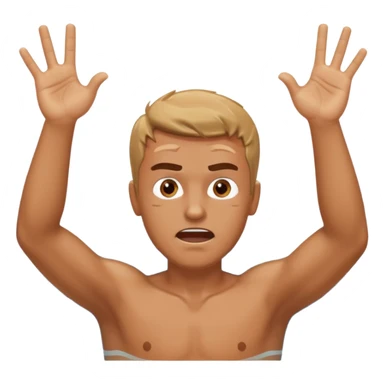 man with anger in swimming pool open arms and finger up on air sticker