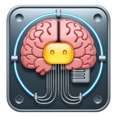AI brain with electrodes in a 2D square sticker