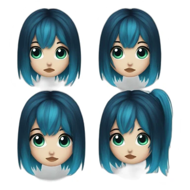 Side profile sad emo girl, black makeup, long choppy blue hair side bangs sticker