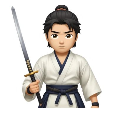 japanese samurai holding samurai sword he is wearing white kimono he has muscles and black messy hair  sticker