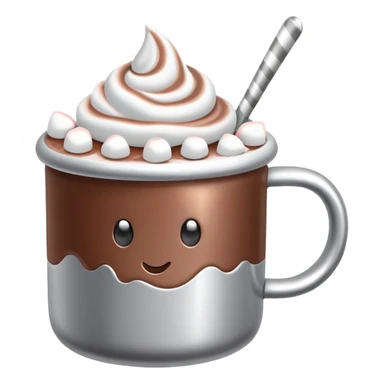 hot chocolate in a silver colored mug with marshmallows  sticker