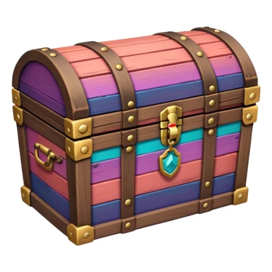 wooden brown treasure chest filled with  coins 
Change coins color in in gradient of turquoise, blue, pink, purple, and coral sticker