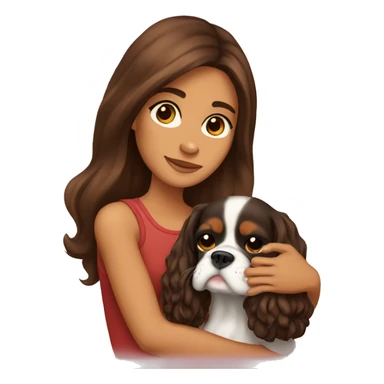 a cute brunette girl holding and hugging a cavalier king charles spaniel  sticker