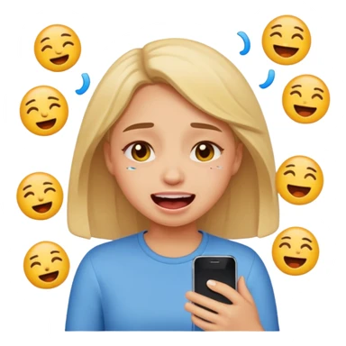 Girl crying laughing at a funny video on her phone. More emoji style. Less realistic sticker