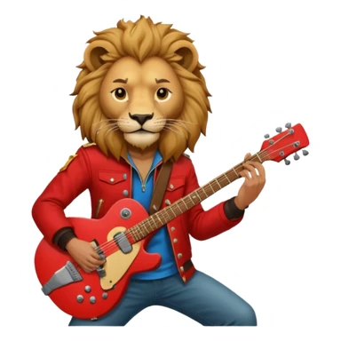 guitar rock player, lion head, red jacket sticker