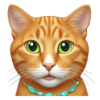 Orange cat with light blue necklace and green eyes sticker