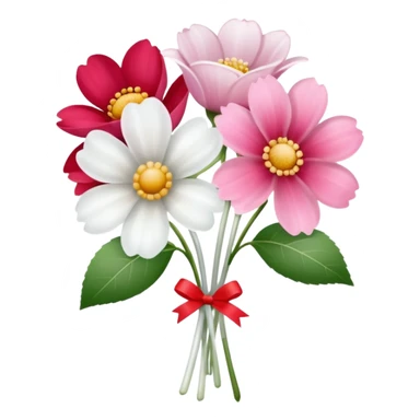 One pink flower and one white flower in transparent bouquet with red band  sticker