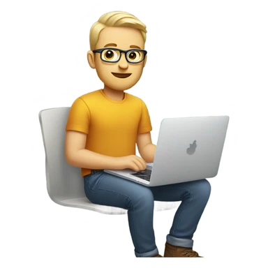 white-skinned male product designer sitting with macbook sticker