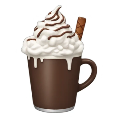 hot chocolate with whipped cream and a chocolate stick sticker