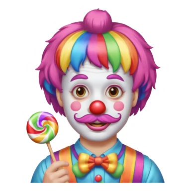 Funny clown — rainbow wig, mustache, candy in hand sticker
