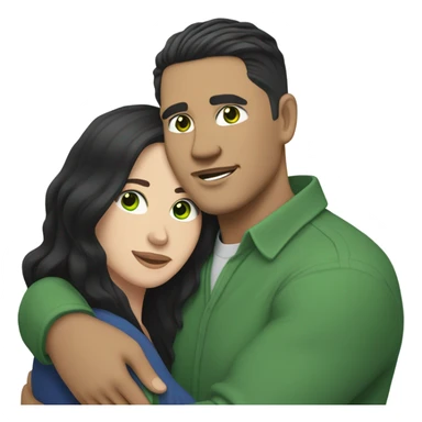 Light skin vietnamese man with straight black undercut hair and a white brunette woman with green eyes and long wavy hair tightly hugging each other  sticker