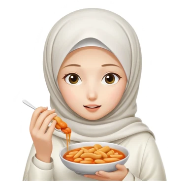 White hijab girl and tteokbokki sticker