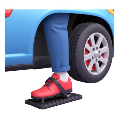 A clean 3D emoji-style illustration of a single right foot pressing down on a car gas pedal. Only the foot and the pedal are shown, viewed from the side. The pedal is slightly tilted to show pressure. No background, simple colors, minimal details sticker
