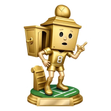 A "I STINK AT FANTASY FOOTBALL" trophy featuring an outhouse-shaped figure with legs on a metallic base - perfect for commemorating league losers.​​​​​​​​​​​​​​​​ sticker