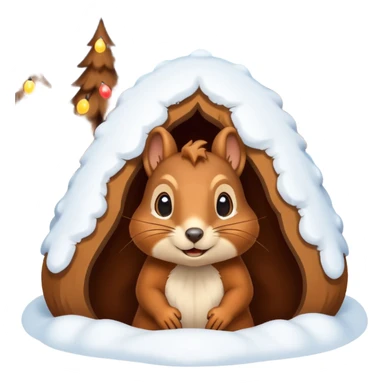 squirrel poking its head out of snow hill wearing christmas lights sticker