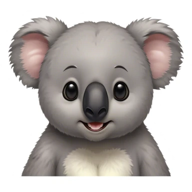 Cinematic Comical Koala Portrait Emoji, Head tilted dramatically with an exaggeratedly amused expression, featuring a quirky grey fur with a comically large black nose and wide, expressive eyes filled with playful disbelief, Simplified yet hilariously expressive features, highly detailed, glowing with a slightly sassy glow, high shine, dramatic yet playful, stylized with an air of cheeky eucalyptus mischief, bright and endearing, soft glowing outline, capturing the essence of a spirited and over‐the‐top koala, so meme‐worthy it feels like it could hug its way into internet fame instantly! sticker