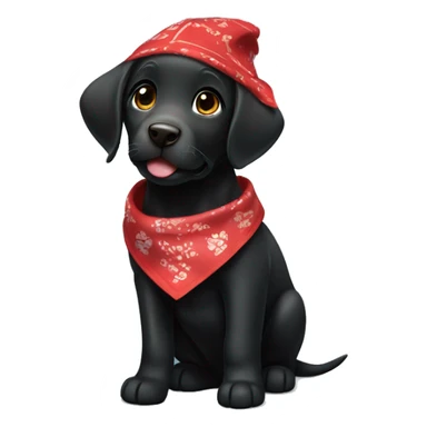 Happy Black Labrador retriever puppy with red bandana around neck  sticker