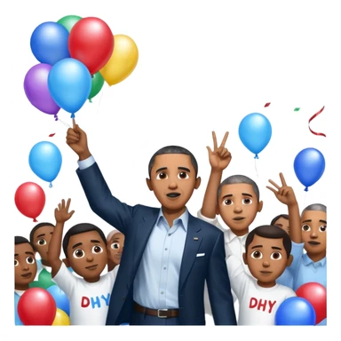 Diddy holding baby oil at a party with balloons and confetti and banners oiled up Obama is there as well holding a sign saying Obama have dih sticker