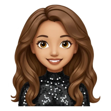 Jade Thirlwall from Little Mix with long brown hair, black sequin outfit sticker