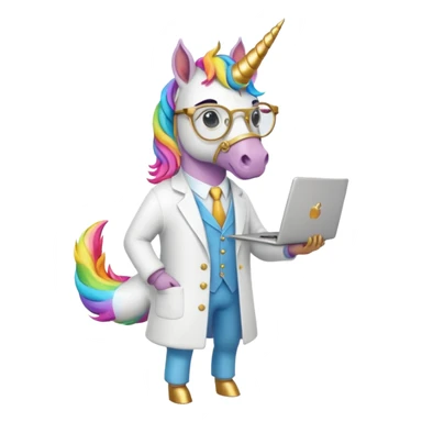 Unicorns holding laptop book
A full body of scholar unicorn wearing round glasses, holding a laptop. sticker