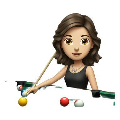 a brunette girl playing pool with a crown sticker