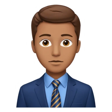 young man with brown hair in a blue navy suit with light brown skin, elongated face, defined sticker