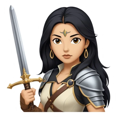 Cinematic Realistic Mulan Portrait, depicted with lifelike skin texture, soft natural lighting, and intricately detailed long black hair styled elegantly. Her deep, expressive eyes exude determination and grace, complemented by a serene yet confident expression. She stands with one hand resting on the hilt of her sword, the other by her side, exuding strength and poise. She is dressed in her classic attire, with rich fabric textures and delicate folds that catch the light beautifully. The portrait features a soft, enchanting glow with a natural, radiant finish, capturing the essence of timeless strength and beauty in a realistic and painterly style, evoking a sense of depth and authenticity. sticker