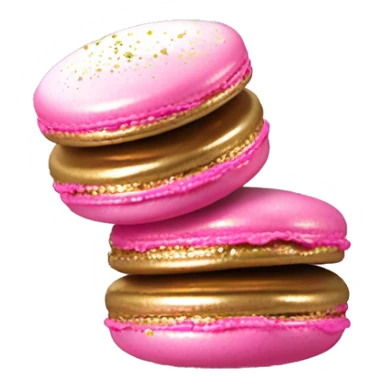 Realistic two metallic gold and pink dripped macarons with pearlescent sprinkles isolated by themselves  sticker