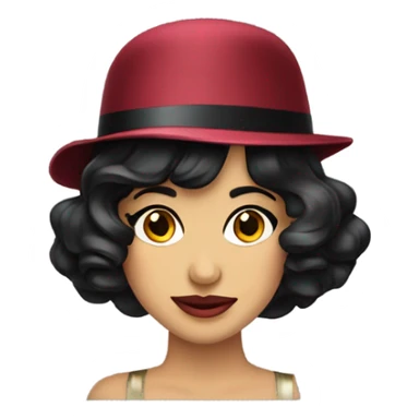 Flapper hat earrings wavy dark hair smirk sticker