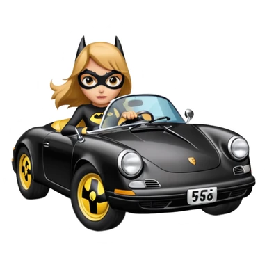 BatGirl driving her satin-black 56 Porsche spider too fast in the country despite the rainy conditions making the tires slippery sliding sideways  sticker