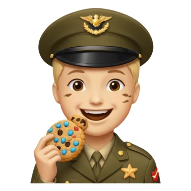 Militar mordiendo galleta expresión feliz sticker