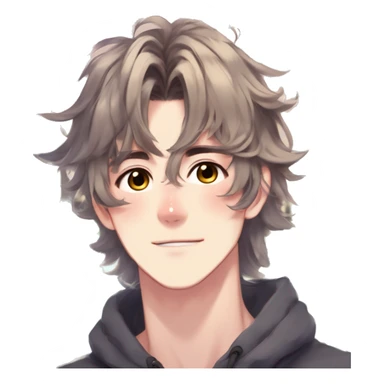 Gorgeous romantic hot attractive anime style modern anime shojo guy with pretty medium-long messy hair and colorful eyes and blushing face aesthetic trending style  pastelcore cottagecore kawaiicore sticker