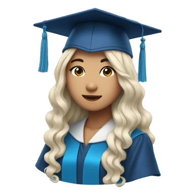asian girl wearing blue graduation cap with long curly black hair sticker