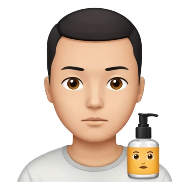 try different skincare products for chinese man with buzz cut (short black hair) doing skincare sticker