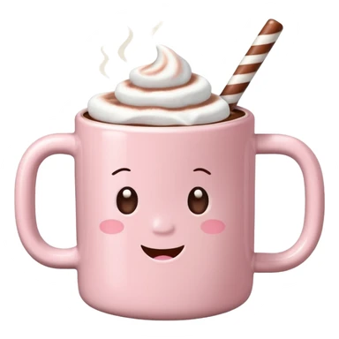 light pink mug with hot chocolate and marshmallows realistic sticker