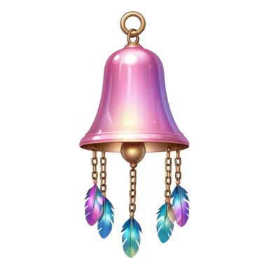 PInk iridescent Bell with chained hanging crystals and feathers sticker