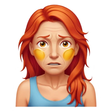 50 year old woman sweating suffering heat long red hair sticker