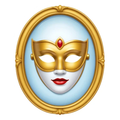 magic mirror on the wall from snow white. This is an oval mirror with golden borders with a white theater mask inside  sticker