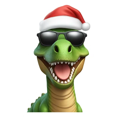 Dinosaur with a Santa hat and sunglasses sticker