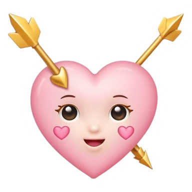 Cute baby pink heart pierced by a golden arrow, vector emoji style, soft glow, kawaii aesthetic, clean white background, obsession energy sticker
