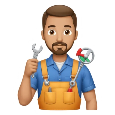 hispanic HVAC repairman action figure with goatee beard holding a wrench and refrigerant gauge sticker