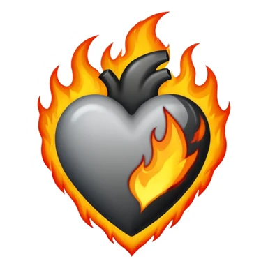 Grey and black heart with fire sticker