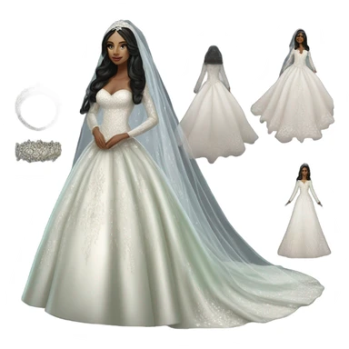 Hyper Realistic ornate ballgown long sleeve Wedding dress with diamanté on Russian bride with pale skin and green eyes and long black hair with veil hyper realistic  sticker