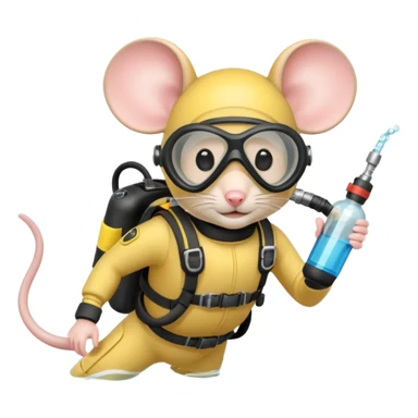 mouse wearing scuba gear dive into the sea with diver mask and oxygen tank sticker