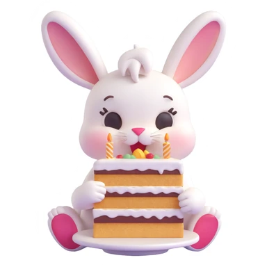 cute rabbit eating cake, 3D emoji style sticker
