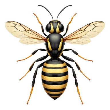 Beautiful and Majestic Wasp Portrait Emoji, Head and body rendered in serene repose with a gentle, confident smile, showcasing a refined, streamlined form with delicately patterned stripes and softly closed, focused eyes, Simplified yet exquisitely endearing features, highly detailed, glowing with a soft, drowsy radiance, high shine, relaxed and utterly noble, stylized with an air of regal insect elegance, soft glowing outline, capturing the essence of a beautiful and majestic wasp that embodies the refined power of nature! sticker