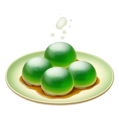 four green spherical warabi mochi on the plate sticker