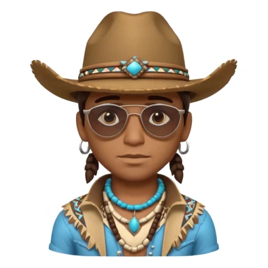 cute Indigenous tribal male portrait, head and shoulders only, cowboy hat, sunglasses, tribal jewelry, confident expression, 3D cartoon, mobile game icon style, clean background, no text, no watermark
 sticker