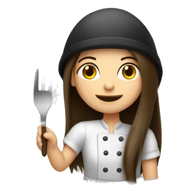 Brunette long straight hair girl making dinner in a cook hat sticker