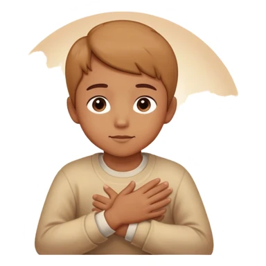 A person sitting still with their hand gently placed on their chest. A soft, warm light begins to emerge from within.  faint, blurred images of childhood moments float in the air, still distant slowly clearer as they focus on present sticker